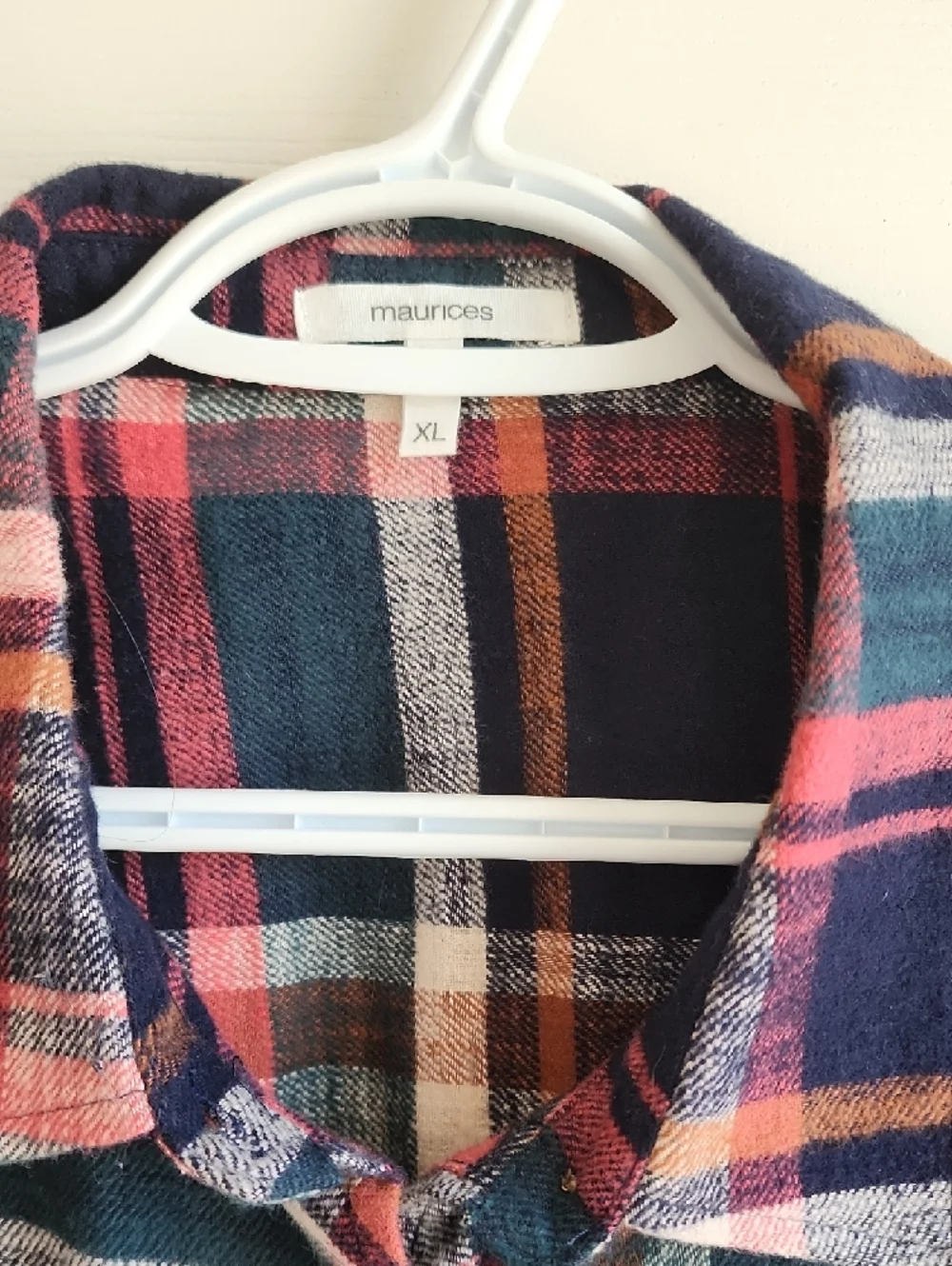 Maurices Navy, Pink & Cream Plaid Button-Down Shirt XL NEVER WORN! - Picture 3 of 7